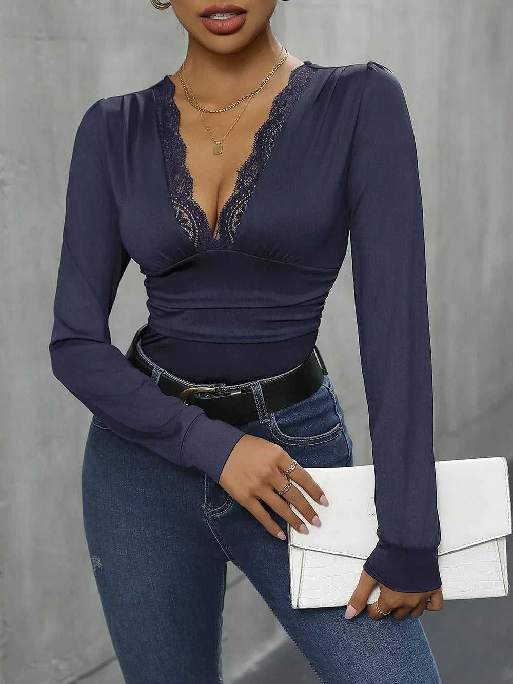 Perfee Lace Detail Plunge Long Sleeve Bodysuit 100100229596543 27 Affordable Fashion Under $100 Jerry's Apparel 