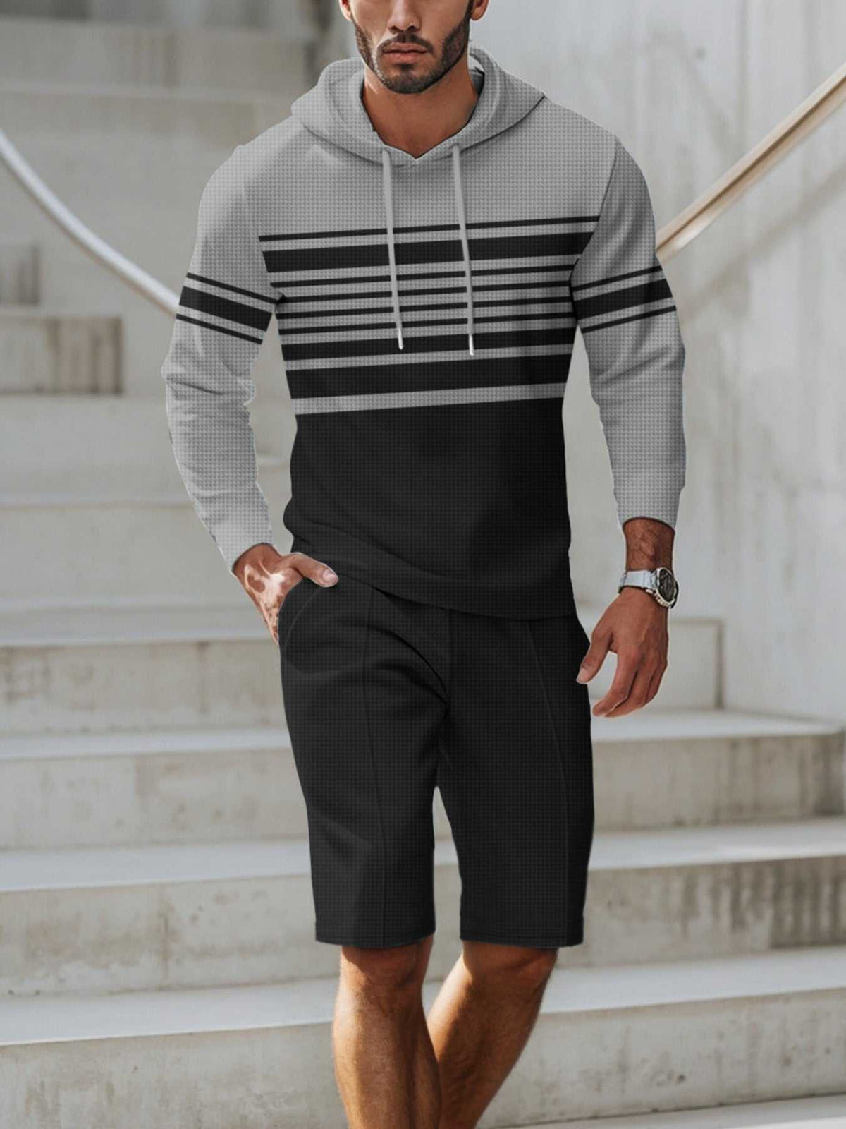 Men's Full Size Striped Hoodie & Shorts Casual Set Plus Size 100400695113580 41 Affordable Fashion Under $100 Jerry's Apparel 