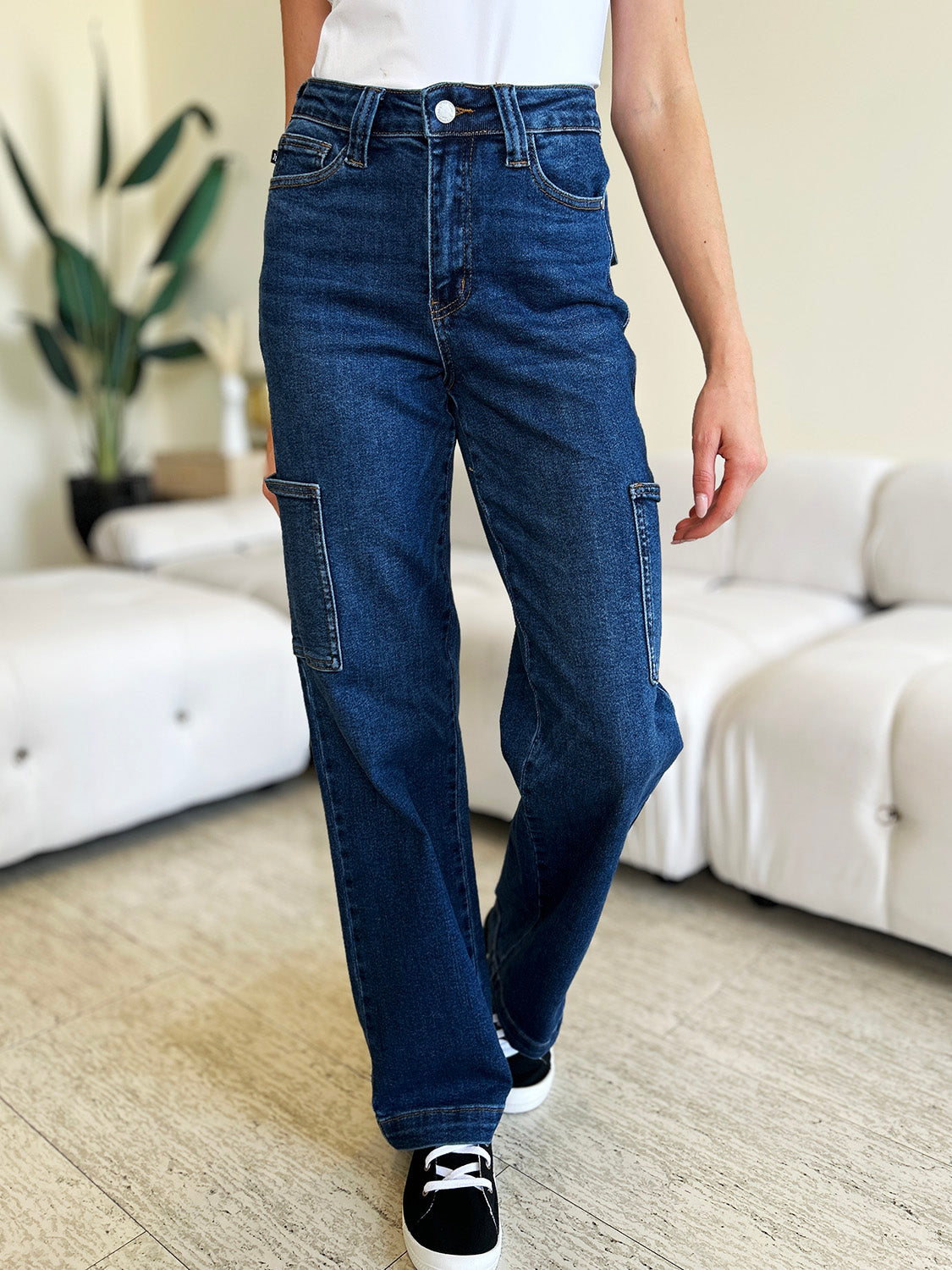 Full Size High Waist Straight Cargo Jeans