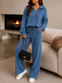 Cozy Ribbed Knit Quarter-Zip Top and Wide-Leg Set 101001505411513 59 Affordable Fashion Under $100 Jerry's Apparel 