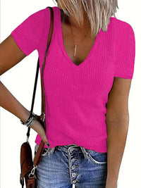 Solid V-Neck Short Sleeve T-Shirt