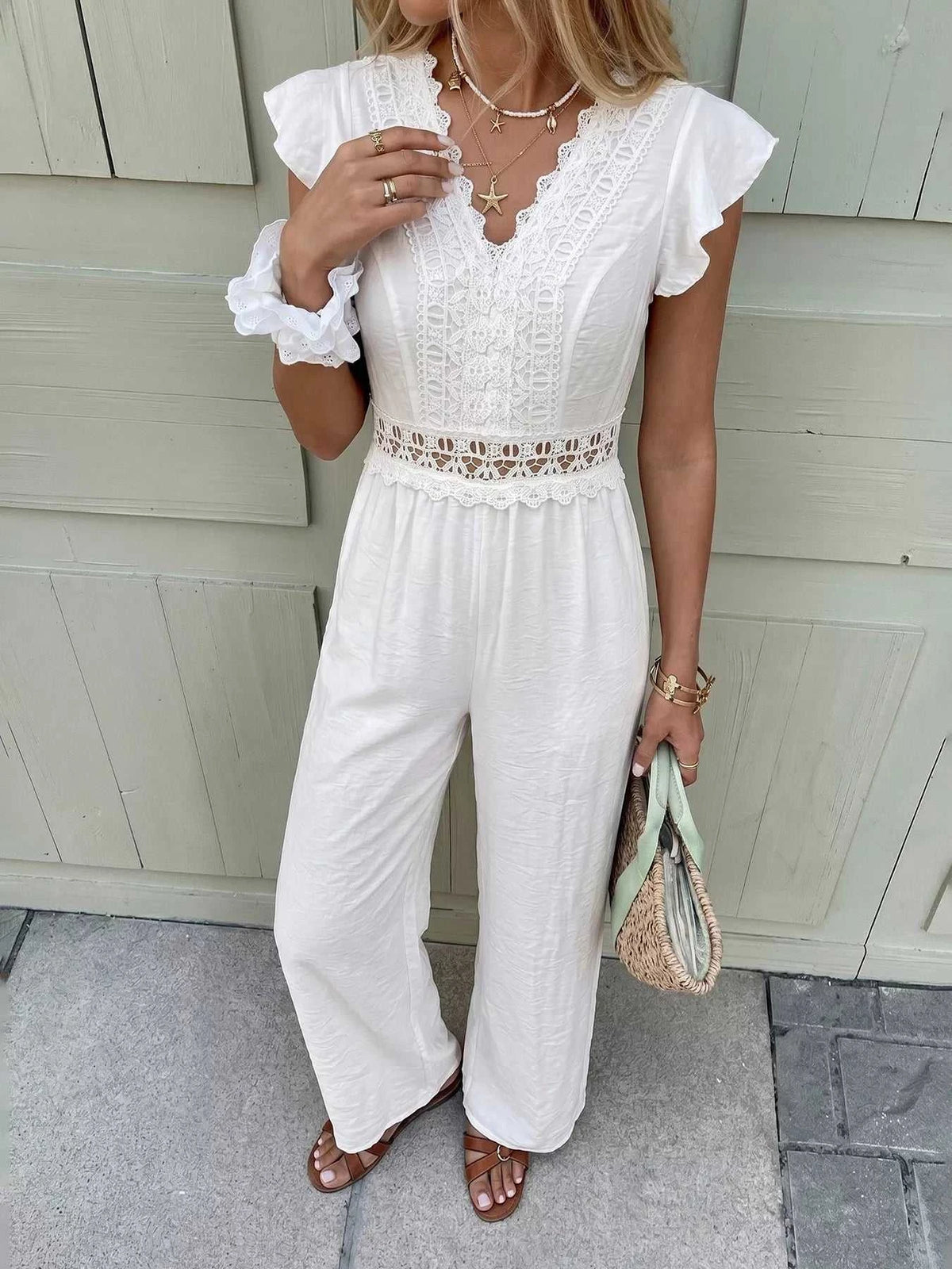 Lace Trim Wide Leg Jumpsuit 100100601464606 40 Affordable Fashion Under $100 Jerry's Apparel 
