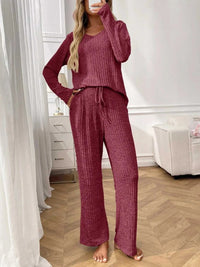 Ribbed Long Sleeve Top and Pants Lounge Set 100100460626810 43 Affordable Fashion Under $100 Jerry's Apparel 