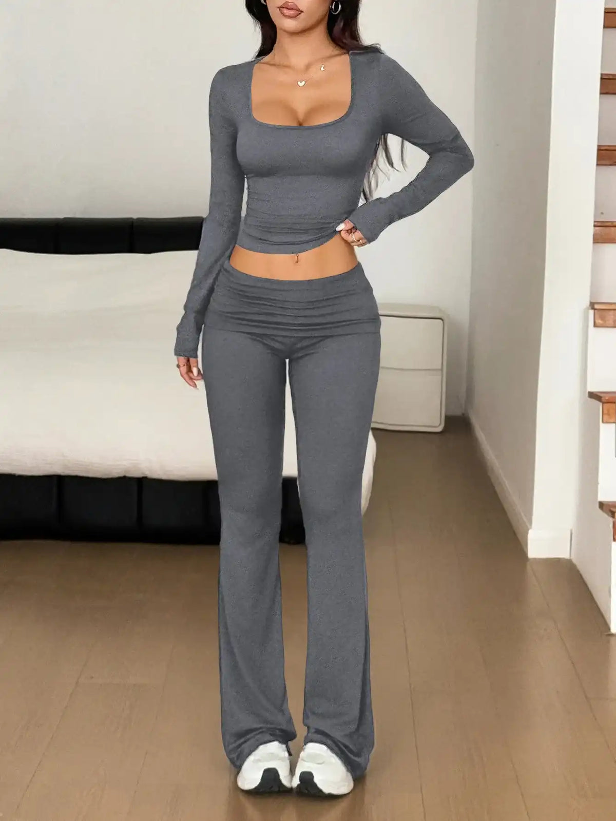 Long Sleeve Crop Top and Bootcut Pants Set 100100923609172 63 Affordable Fashion Under $100 Jerry's Apparel 