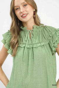 Umgee Ruffled Flutter Sleeve Textured Blouse 100100038181703 49 Affordable Fashion Under $100 Jerry's Apparel 