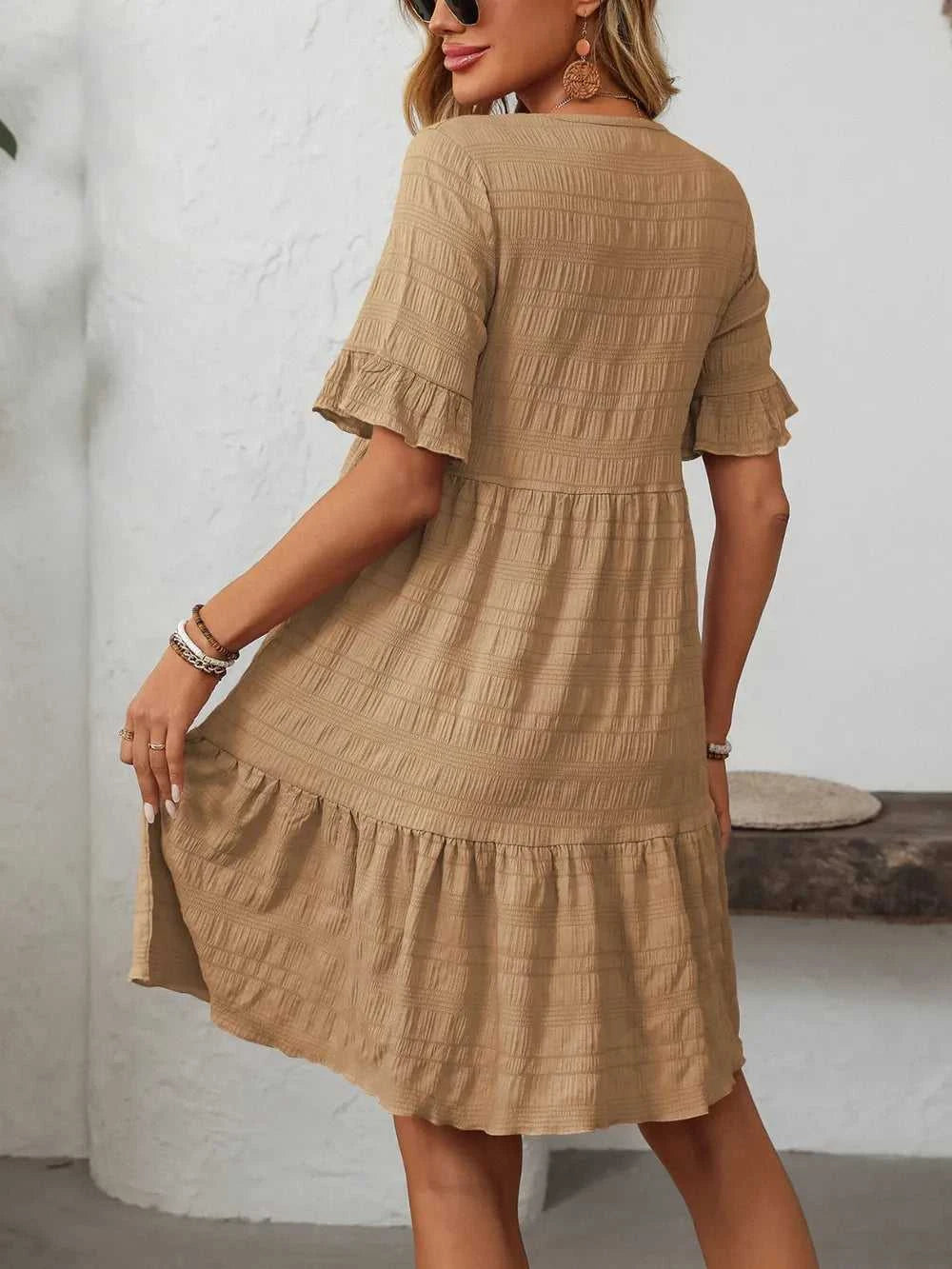 Mandy Ruffled Ruched Round Neck Half Sleeve Dress 100100796041903 25 Affordable Fashion Under $100 Jerry's Apparel 