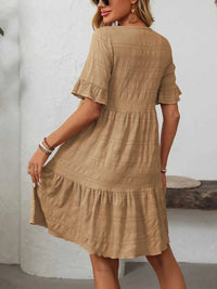Mandy Ruffled Ruched Round Neck Half Sleeve Dress 100100796041903 25 Affordable Fashion Under $100 Jerry's Apparel 