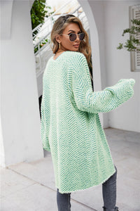 Angel Wings Herringbone Pattern Open Front Longline Fuzzy Cardigan