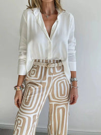 Full Size Chic Button-Down Shirt and Geometric Wide-Leg Pants Set Plus Size 101001328300968 50 Affordable Fashion Under $100 Jerry's Apparel 