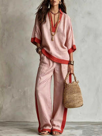 Full Size Contrast Trim Top and Wide Leg Pants Set Plus Size 101001012613218 46 Affordable Fashion Under $100 Jerry's Apparel 