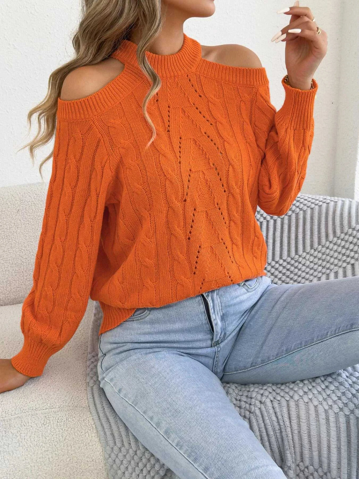 Cold Shoulder Cable Knit Sweater 101002208238460 36 Affordable Fashion Under $100 Jerry's Apparel 