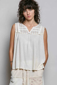 POL Lace Detail Floral Double Gauze Patch Sleeveless Top 100100847351879 57 Affordable Fashion Under $100 Jerry's Apparel 