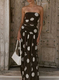 Polka Dot Strapless Ruched Maxi Dress 100100889786131 50 Affordable Fashion Under $100 Jerry's Apparel 