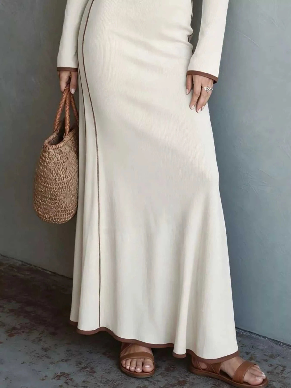 Full Size Contrast Trim Zip-Up Long Sleeve Knit Maxi Dress Plus Size 101002329716993 50 Affordable Fashion Under $100 Jerry's Apparel 