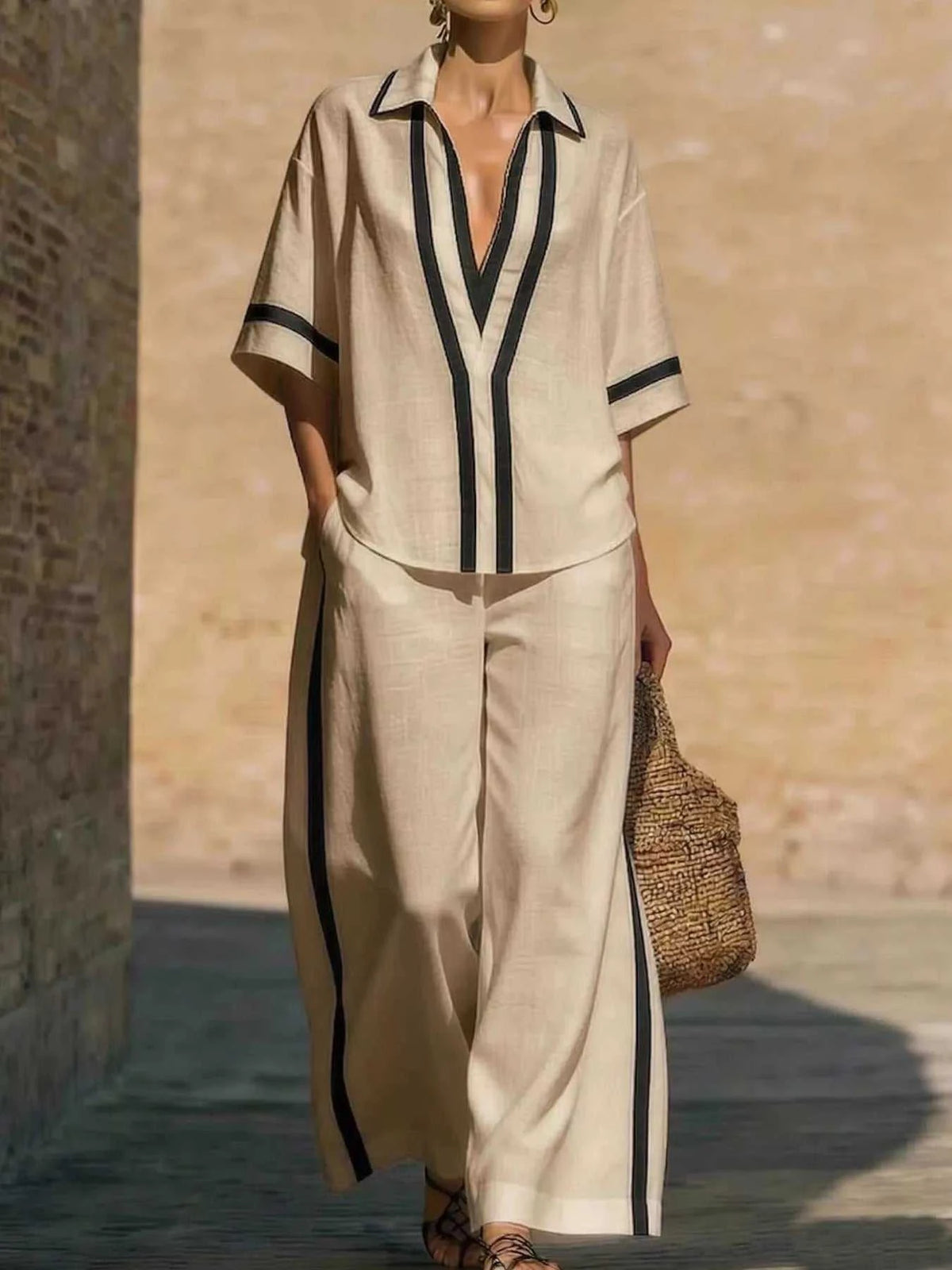 Full Size Contrast Trim Top and Pants Set Plus Size 100100614502241 43 Affordable Fashion Under $100 Jerry's Apparel 