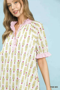 Umgee Striped Trim Floral Tiered Mini Dress 100100979931091 57 Gifts for Her Jerry's Apparel 