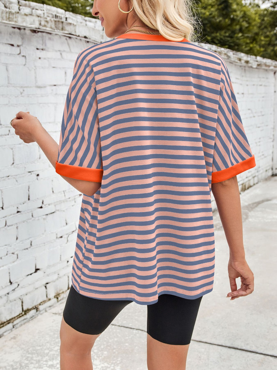 Lovelet Striped Round Neck Half Sleeve T-Shirt