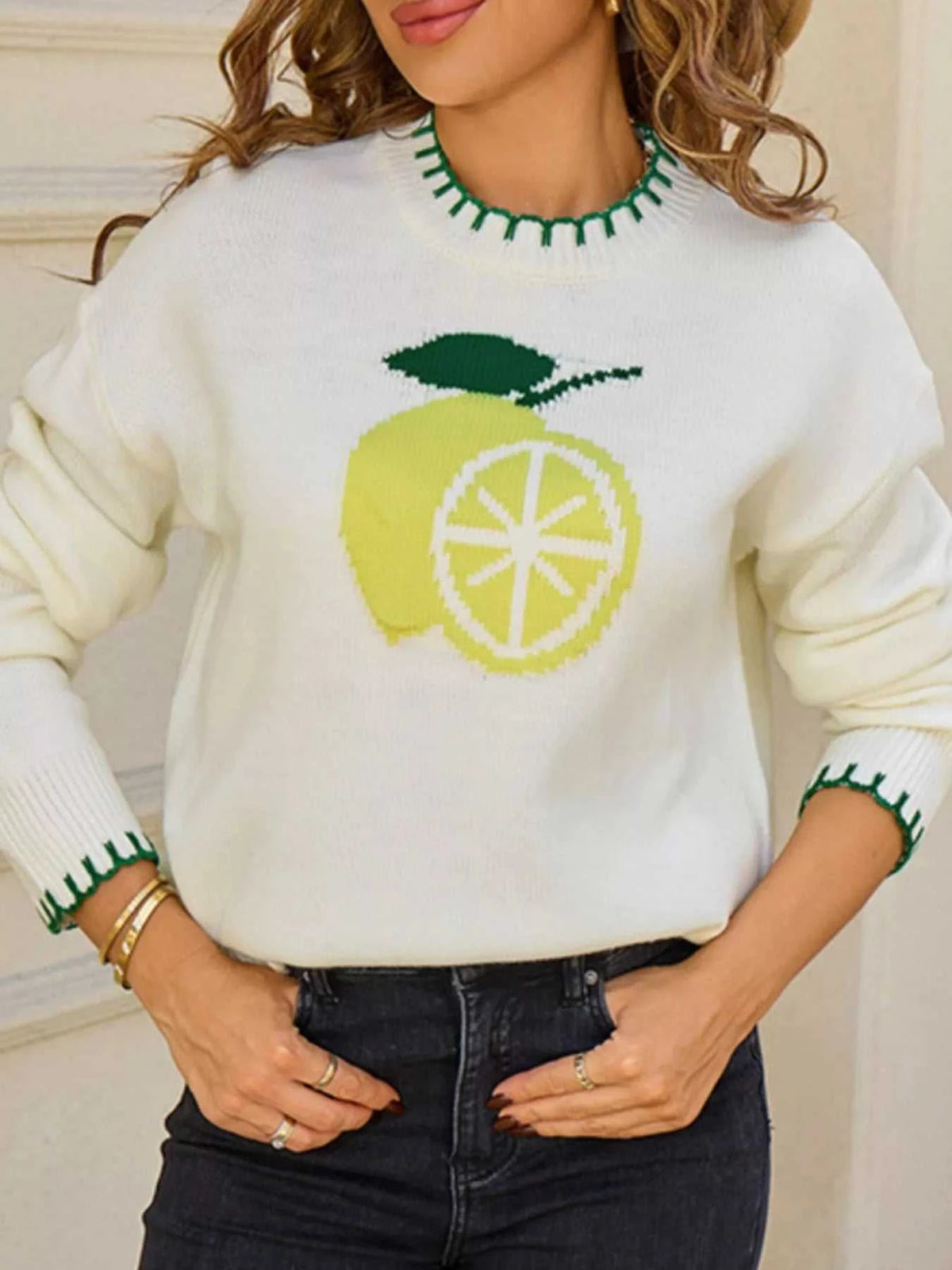 Lemon Round Neck Sweater 100100740512433 44 Affordable Fashion Under $100 Jerry's Apparel 
