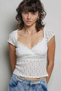 POL Sweetheart Neck Lace Short Sleeve Top 100100727331209 48 Affordable Fashion Under $100 Jerry's Apparel 