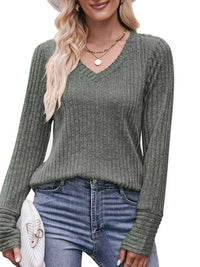 V-Neck Ribbed Knit Long Sleeve T-Shirt 100100748461046 28 Affordable Fashion Under $100 Jerry's Apparel 