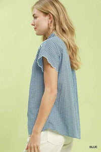 Umgee Embroidered Print Scallop Sleeve Button Front Blouse 100100490251659 51 Affordable Fashion Under $100 Jerry's Apparel 