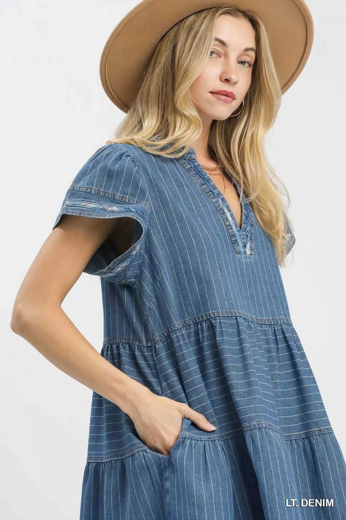 Umgee Chambray Tiered Babydoll Dress 100100395801379 66 Affordable Fashion Under $100 Jerry's Apparel 
