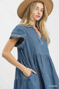 Umgee Chambray Tiered Babydoll Dress 100100395801379 66 Affordable Fashion Under $100 Jerry's Apparel 