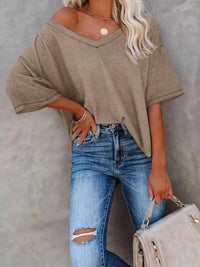 Waffle Knit V-Neck Short Sleeve T-Shirt 100100993990875 26 Affordable Fashion Under $100 Jerry's Apparel 