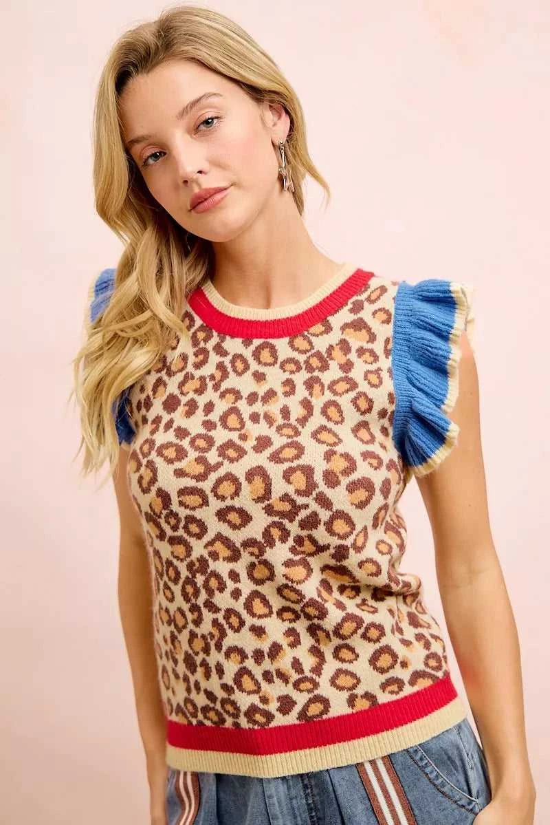 BiBi 4th Of July Leopard Ruffled Detail Knit Top 100100300891355 43 Affordable Fashion Under $100 Jerry's Apparel 