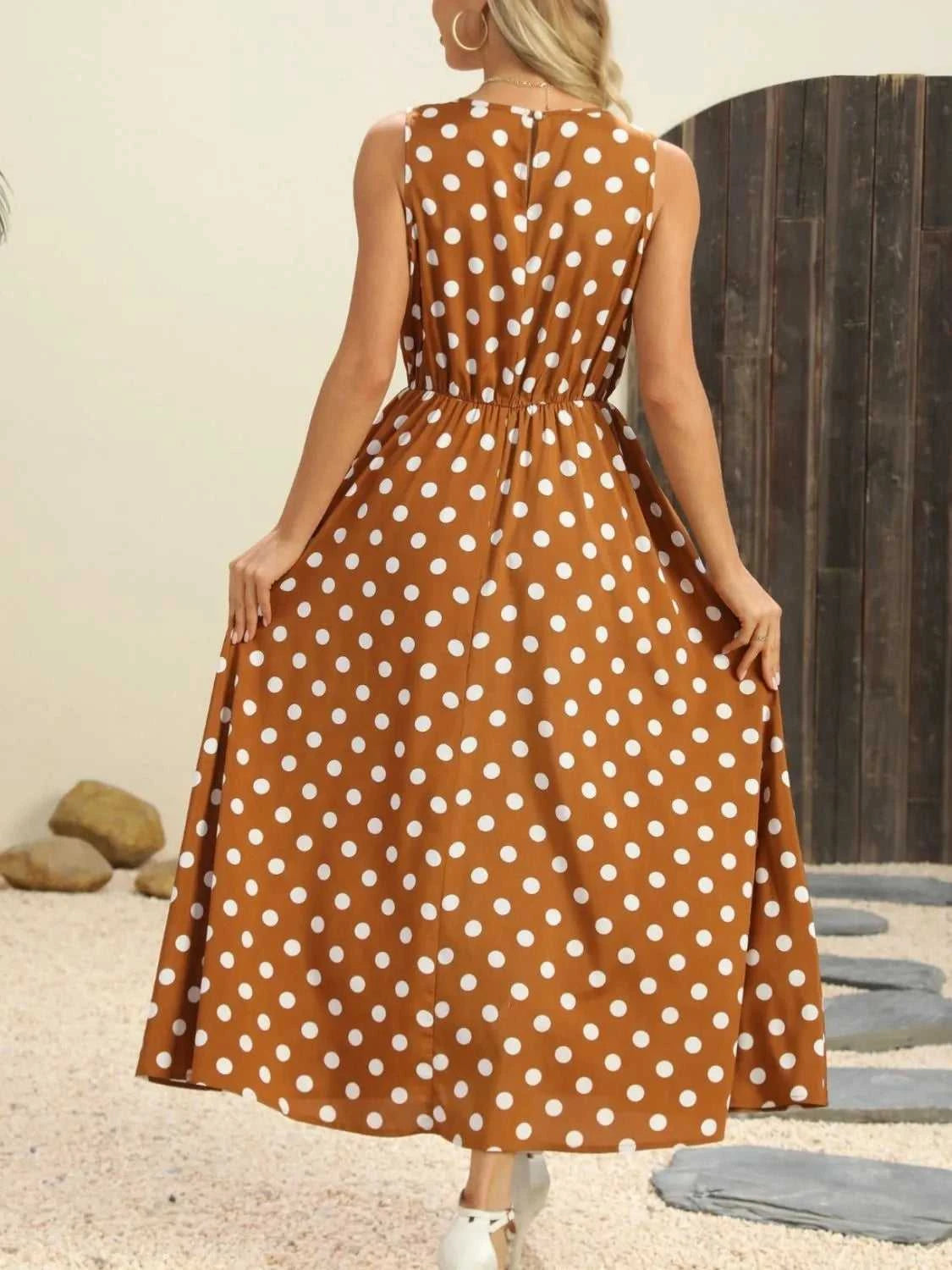 Polka Dot Round Neck Sleeveless Midi Dress 100100597597604 26 Affordable Fashion Under $100 Jerry's Apparel 