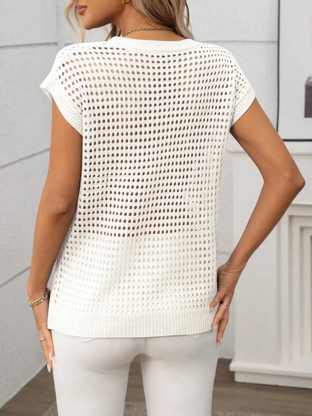 Openwork Round Neck Short Sleeve Knit Cover Up 100100244781953 22 Affordable Fashion Under $100 Jerry's Apparel 