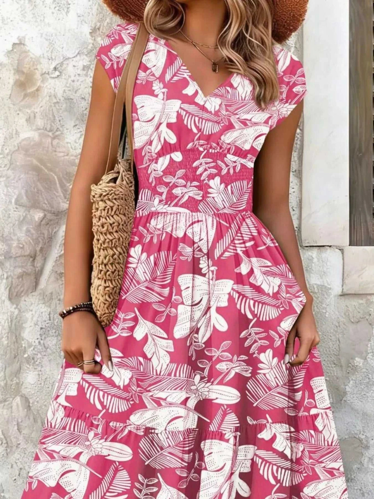 Full Size Printed V-Neck Tiered Maxi Dress Plus Size 100100096069770 30 Affordable Fashion Under $100 Jerry's Apparel 