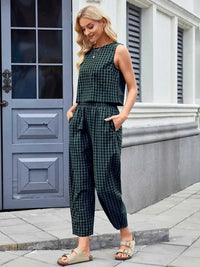 Plaid Sleeveless Top and Pants Set 100100045523661 39 Affordable Fashion Under $100 Jerry's Apparel 