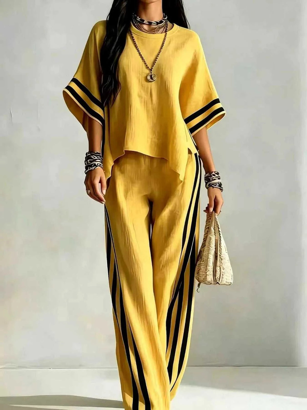 Full Size Striped 3/4 Sleeve Top and Pants Set Plus Size 100100536738570 39 Affordable Fashion Under $100 Jerry's Apparel 
