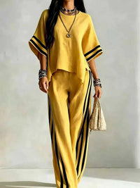 Full Size Striped 3/4 Sleeve Top and Pants Set Plus Size 100100536738570 39 Affordable Fashion Under $100 Jerry's Apparel 