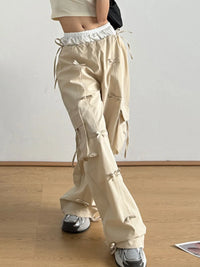 Cargo Wide Leg Pants with Bow Tie Details
