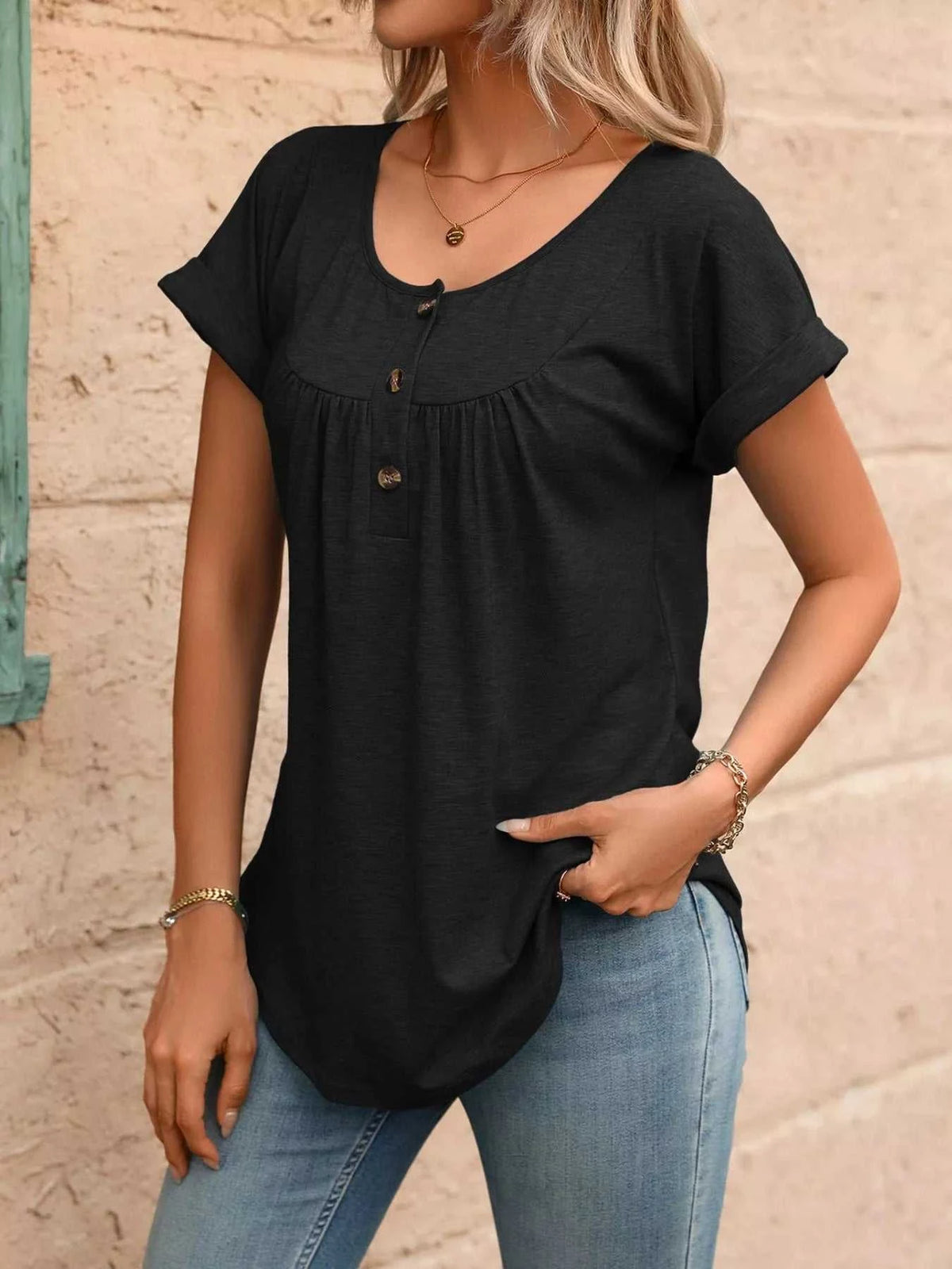 Casual Button Detail Henley T-Shirt 100100202602054 28 Affordable Fashion Under $100 Jerry's Apparel 