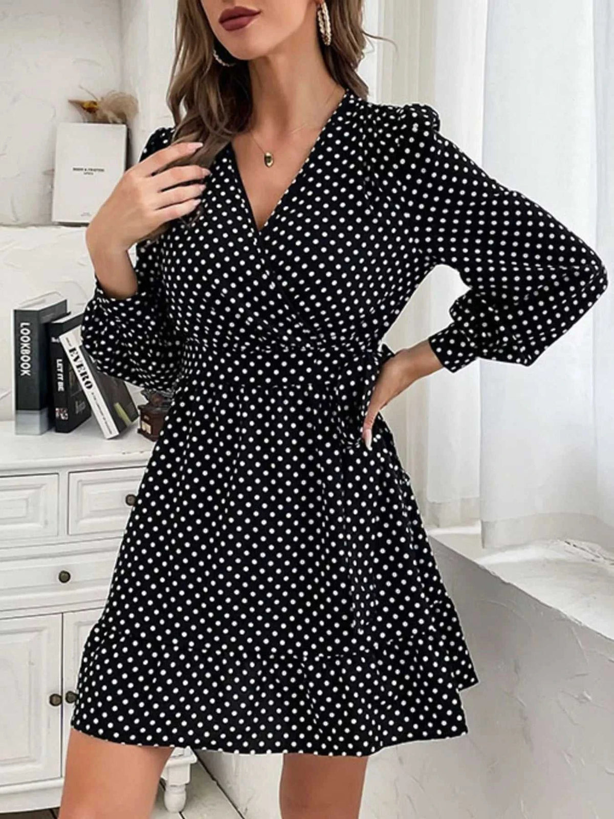 Polka Dot Wrap Mini Dress 100100856547633 32 Affordable Fashion Under $100 Jerry's Apparel 