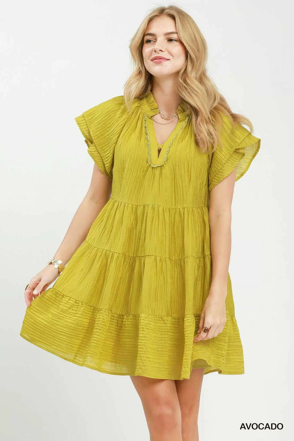Umgee Tiered Ruffle Sleeve Textured Mini Dress 100100470761026 57 Affordable Fashion Under $100 Jerry's Apparel 