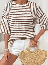 Casual Striped Raglan Sleeve Textured T-Shirt 101001019077269 38 Affordable Fashion Under $100 Jerry's Apparel 