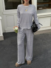 Striped Casual Long Sleeve Top and Wide Leg Pants Set 100100555687652 52 Affordable Fashion Under $100 Jerry's Apparel 