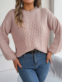 Cable-Knit Round Neck Long Sleeve Sweater