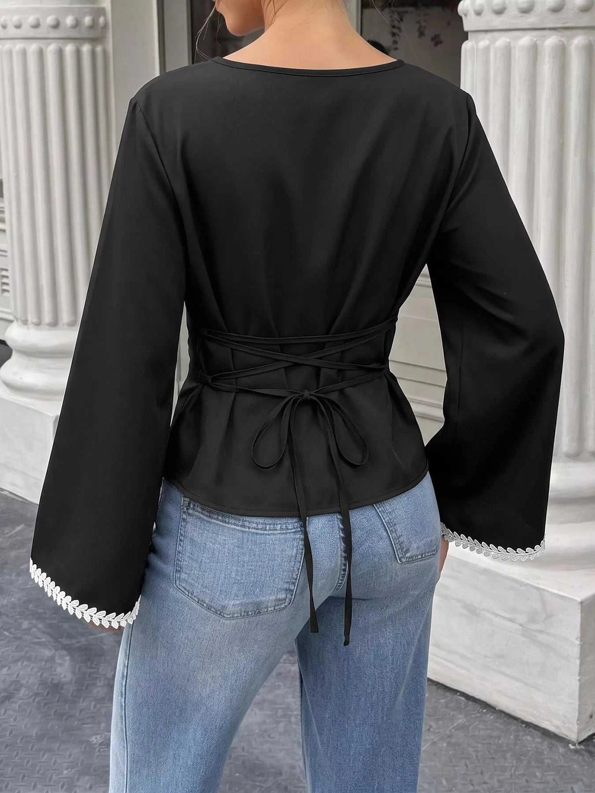 Contrast Trim Flare Sleeve Blouse 100100859093483 30 Affordable Fashion Under $100 Jerry's Apparel 
