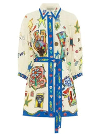 Printed Tie Waist Mini Shirt Dress