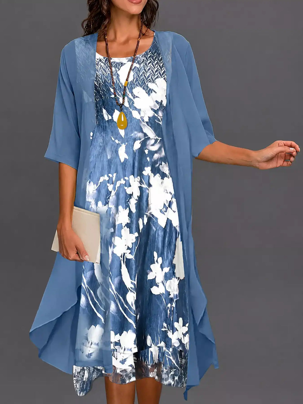 Full Size Floral Print Midi Dress and Chiffon Cardigan Set Plus Size 101001950650233 50 Affordable Fashion Under $100 Jerry's Apparel 
