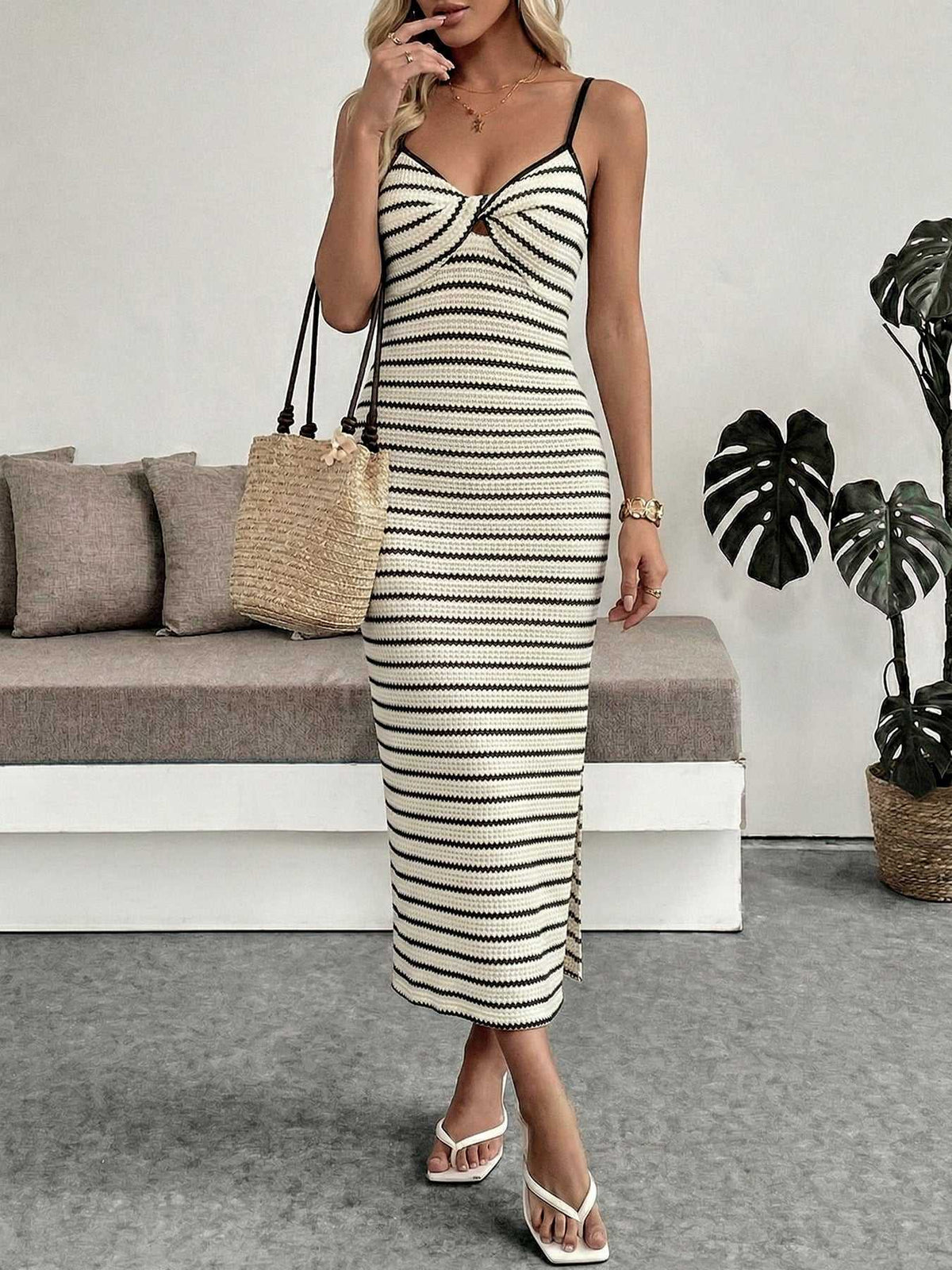 Striped Knit Twisted Bodycon Midi Dress 100100274271964 31 Affordable Fashion Under $100 Jerry's Apparel 