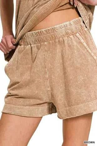 Zenana Halo Snow Washed Exposed Seam Top & Shorts Set 100100336301961 45 Affordable Fashion Under $100 Jerry's Apparel 