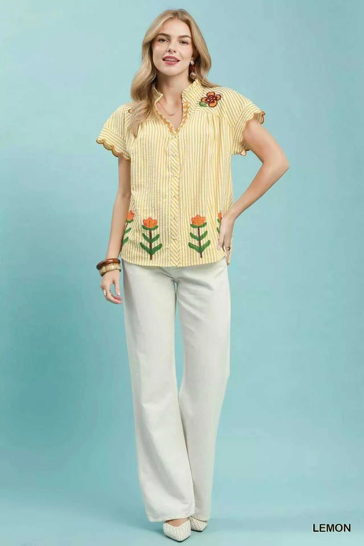 Umgee Embroidered Stripe Button Front Top 100100115951049 57 Affordable Fashion Under $100 Jerry's Apparel 