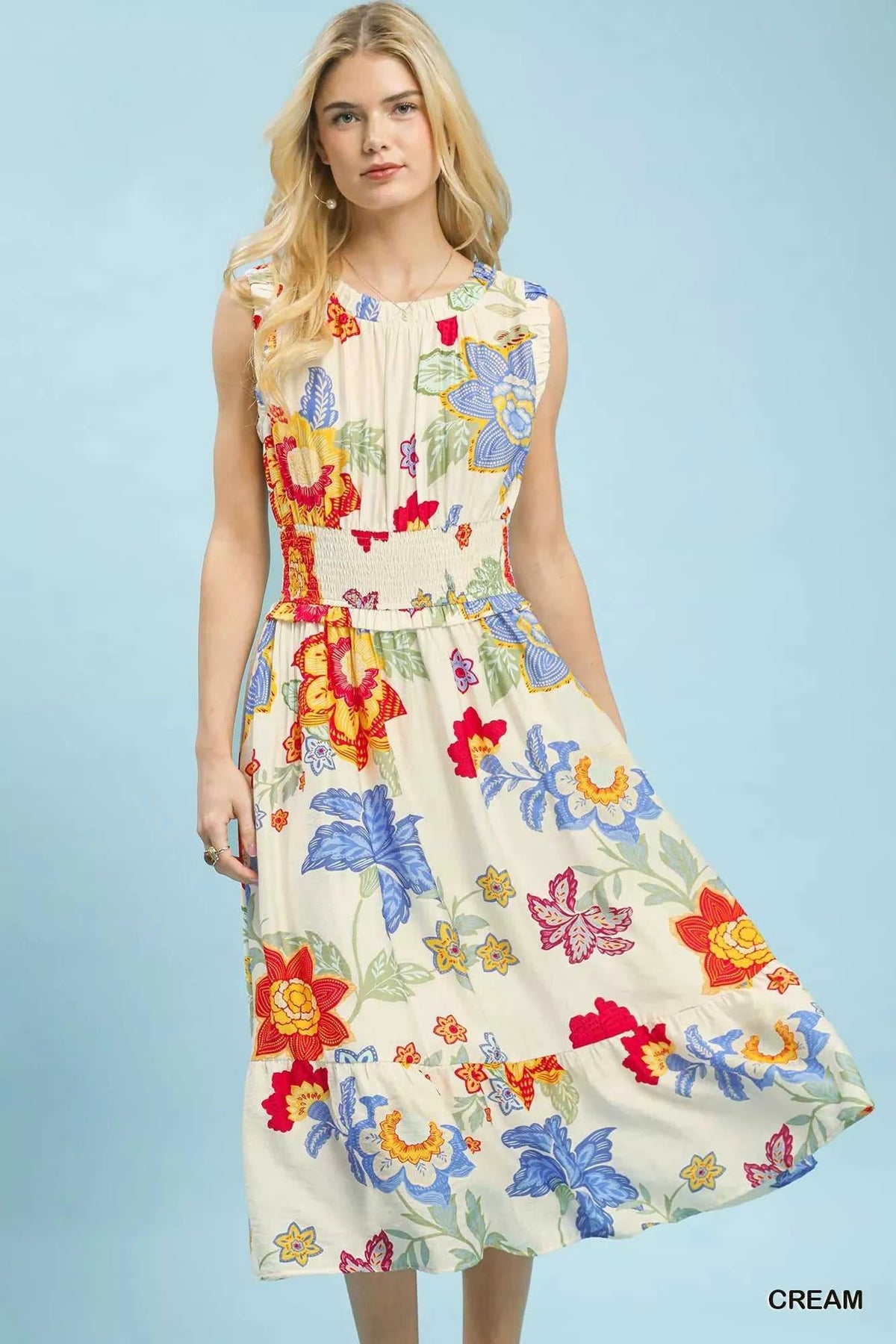 Umgee Floral Smocked Midi Dress 100100630381743 64 Affordable Fashion Under $100 Jerry's Apparel 
