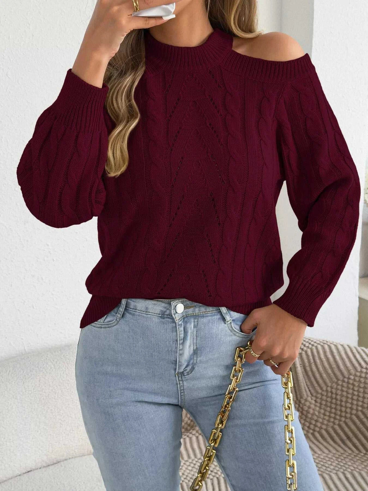 Cold Shoulder Cable Knit Sweater 101002208238460 36 Affordable Fashion Under $100 Jerry's Apparel 